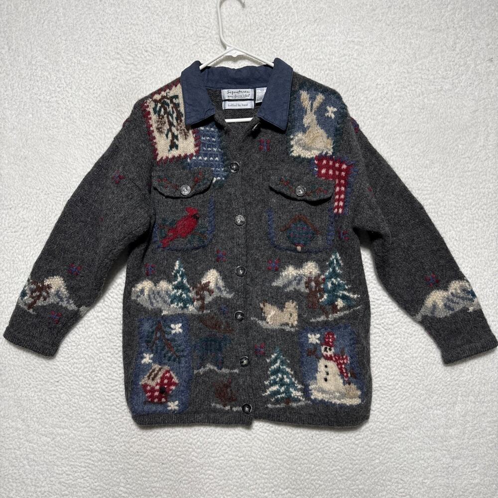 Vintage Signatures By Northern Isles Sweater Winter Cardinals Snowman Sweater L